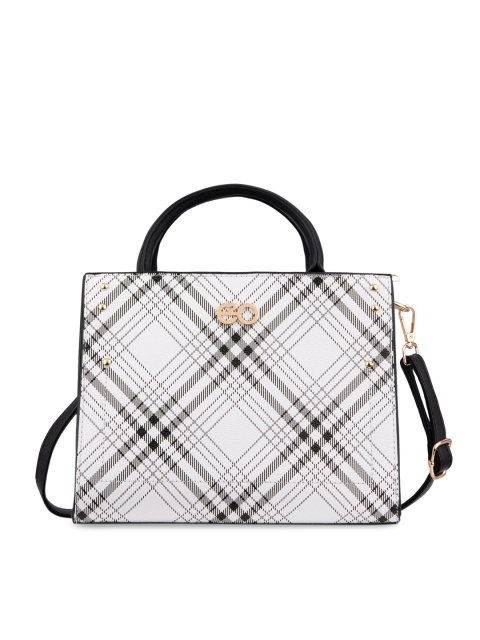 

E2O Women White Checked PU Structured Handheld Bag