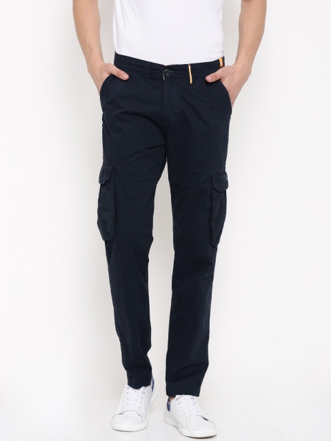 

FIFTY TWO Men Navy Blue Comfort Solid Cargo Trousers