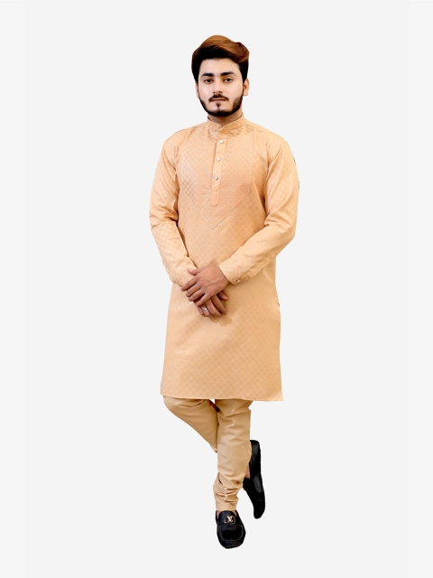 

Tibra Collection Men Beige Embroidered Thread Work Pure Cotton Kurta with Pyjamas