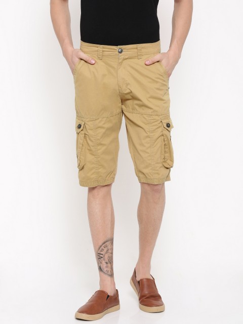 

FIFTY TWO Men Beige Solid Cargo Shorts