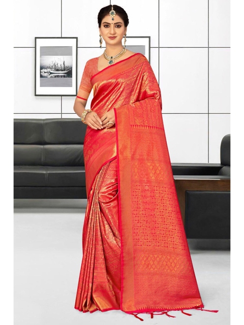 

KARAGIRI Pink & Gold-Toned Woven Design Zari Silk Blend Kanjeevaram Saree