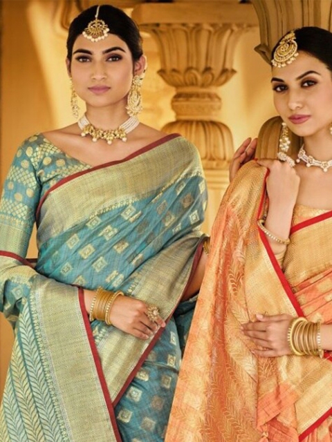 

KARAGIRI Blue & Gold-Toned Woven Design Saree