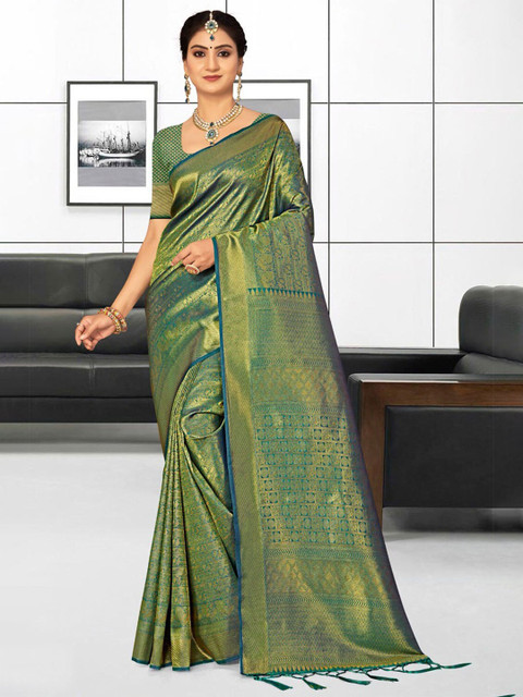 

KARAGIRI Purple & Gold-Toned Woven Design Zari Silk Blend Kanjeevaram Saree