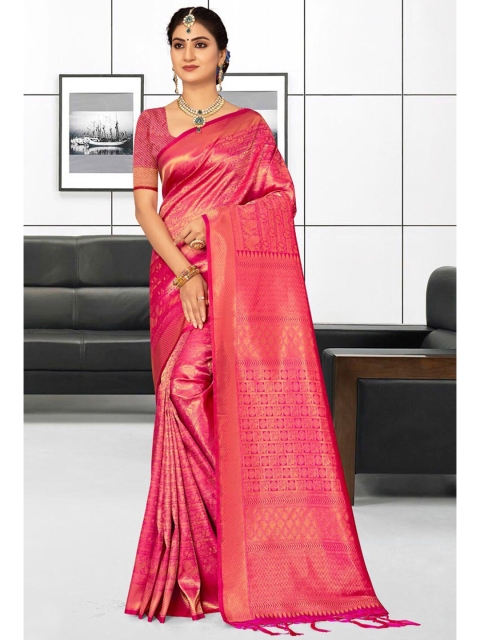 

KARAGIRI Red & Grey Woven Design Zari Silk Blend Kanjeevaram Saree