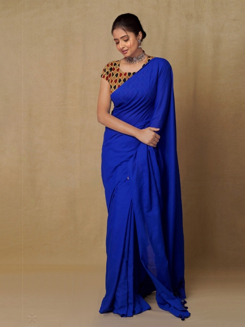 

Unnati Silks Blue Pure Cotton Jamdani Saree