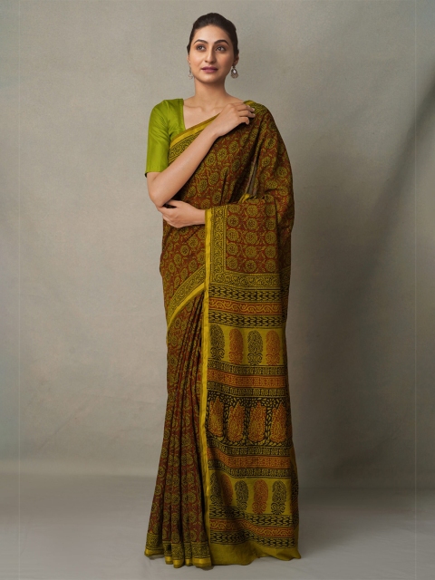 

Unnati Silks Maroon & Green Bagh Chanderi Saree