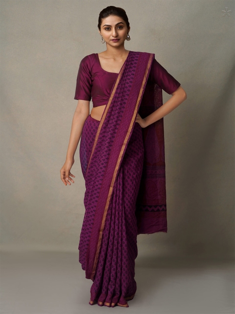 

Unnati Silks Purple & Maroon Bagh Zari Chanderi Saree