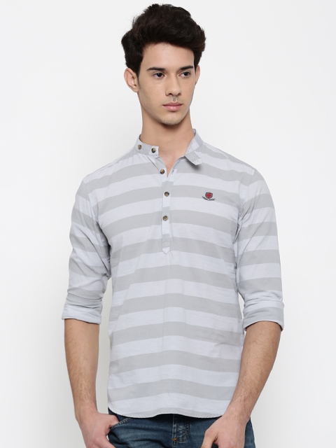 

The Indian Garage Co Men Grey Striped Straight Kurta