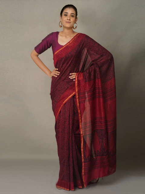 

Unnati Silks Black & Gold-Toned Pure Cotton Chanderi Saree