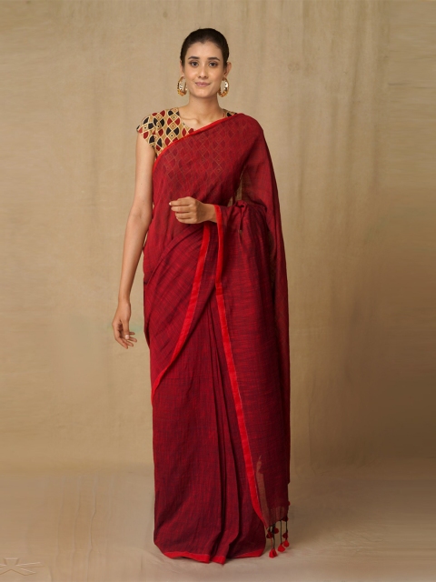 

Unnati Silks Maroon & Red Woven Design Pure Cotton Jamdani Saree