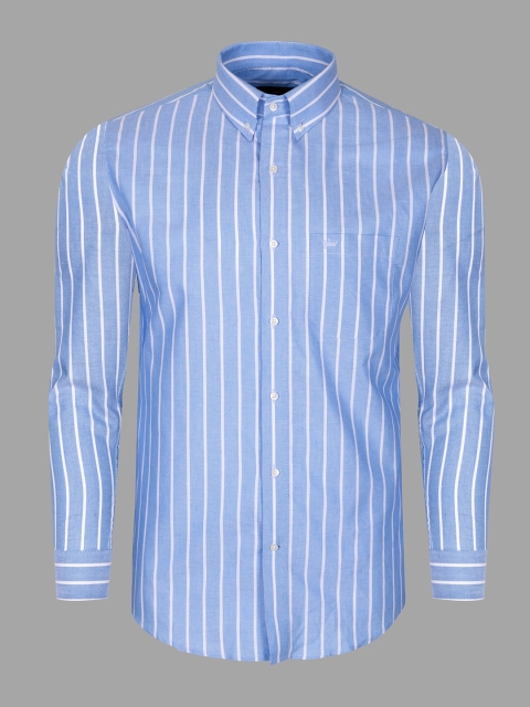 

FRENCH CROWN Men Blue Standard Striped Pure Cotton Formal Shirt
