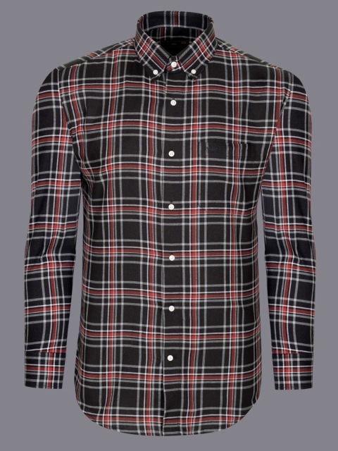 

FRENCH CROWN Men Black Standard Checked Formal Shirt
