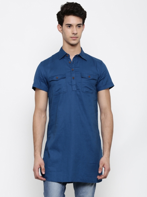 

The Indian Garage Co Men Teal Blue Solid Kurta