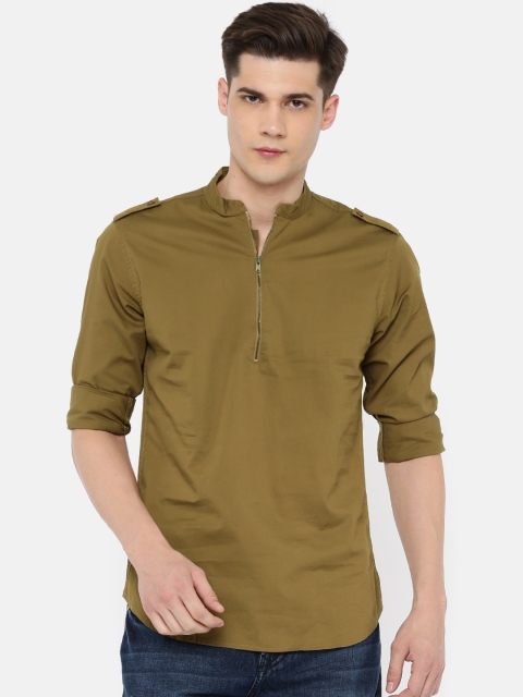 

The Indian Garage Co Men Khaki Slim Fit Solid A-Line Kurta