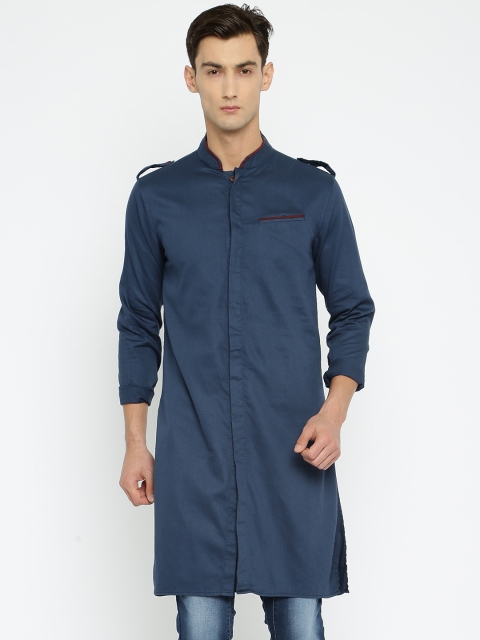 

Freehand Men Navy Solid Pathani Kurta, Navy blue