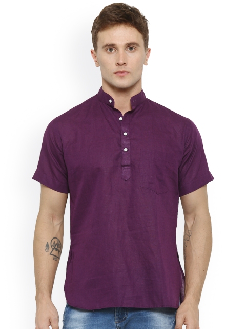 

Shaftesbury London Men Purple Solid Linen Straight Kurta