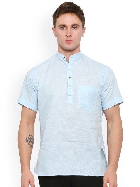 

Shaftesbury London Men Blue Solid Linen Straight Kurta