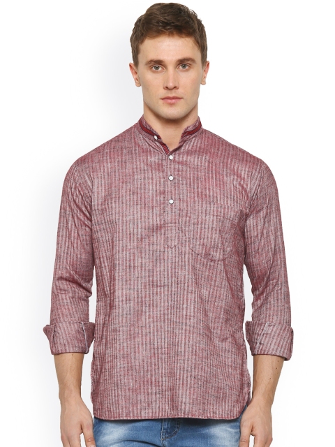 Shaftesbury London Men Maroon & Grey Straight Short Kurta available at myntra for Rs.799