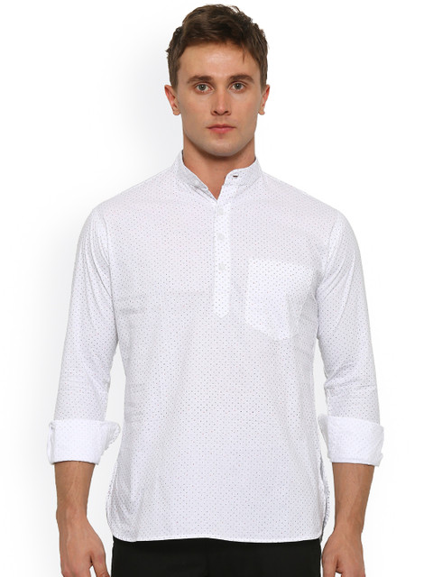 

Shaftesbury London Men White Printed Straight Kurta