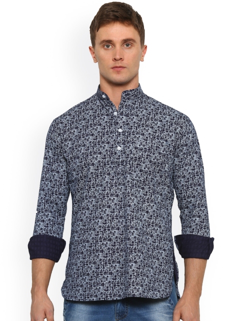 

Shaftesbury London Men Blue Printed Straight Kurta