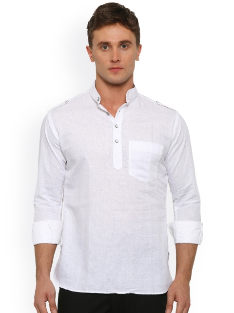 

Shaftesbury London Men White Solid Linen Straight Kurta