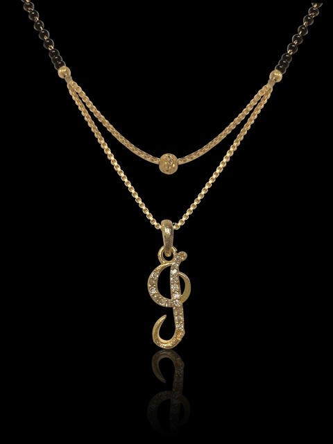 

ANNA CREATIONS Gold-Plated White Stone Studded & Beaded Alphabet Mangalsutra