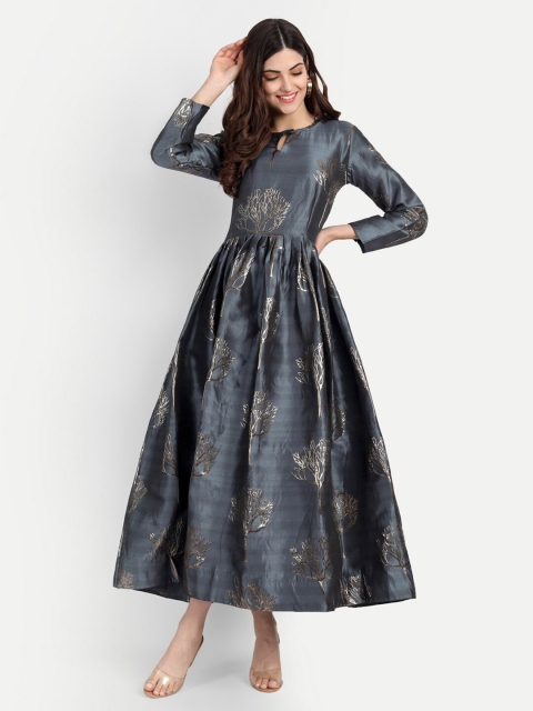 

RUHI FASHION Grey Floral Jacquard Maxi Dress