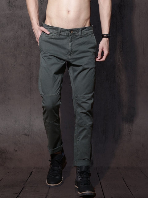 

Roadster Men Olive Green Solid Trousers