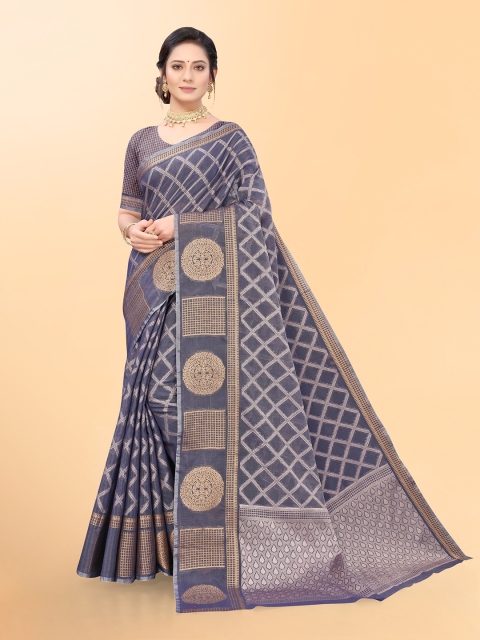 

Mitera Grey & Gold-Toned Woven Design Zari Organza Banarasi Saree