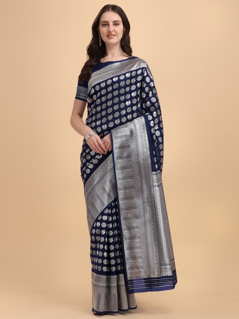 

Kasak Blue & Silver-Toned Floral Zari Pure Silk Banarasi Saree