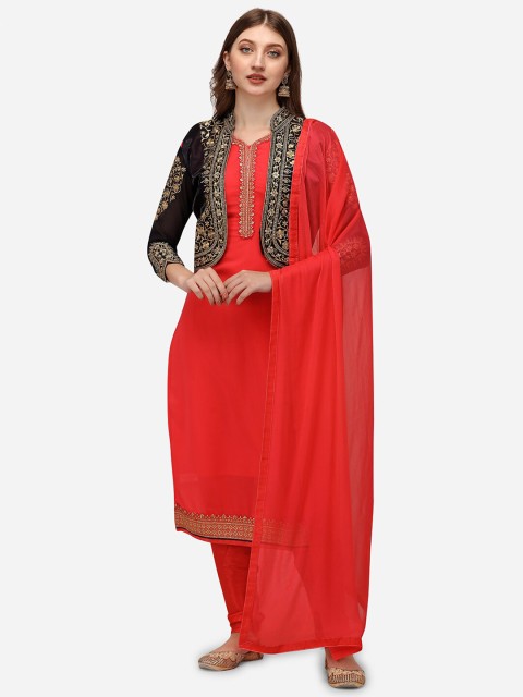 

Nivah Fashion Pink & Black Unstitched Dress Material, Red