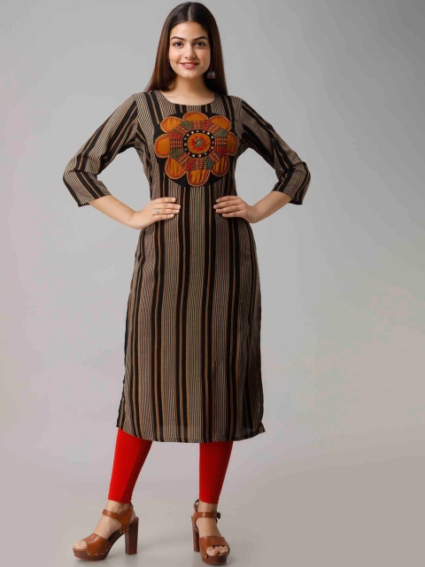 

KALINI Women Black Striped Patchwork Kurta