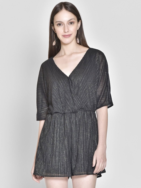 

250 DESIGNS Black Embellished Georgette Mini Dress