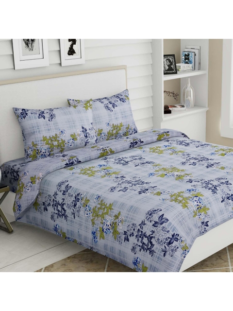 

Haus & Kinder Garden Floral Magic 186 TC Cotton Double Floral Bedsheet, Blue