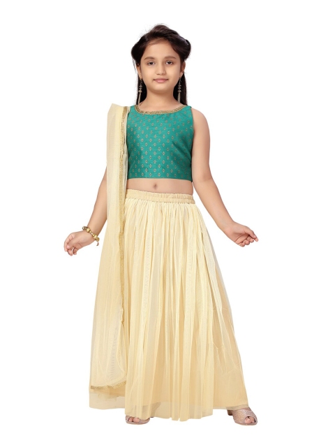 

Aarika Kids-Girls Green & Cream-Coloured Printed Ready to Wear Lehenga & Dupatta