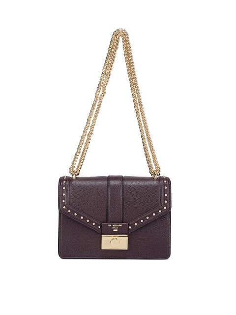 

Da Milano Burgundy Textured Leather Structured Shoulder Bag With Quilted