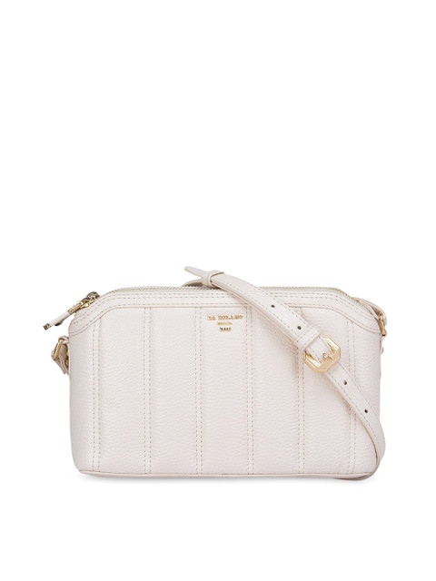 

Da Milano White Leather Structured Sling Bag With Quilted