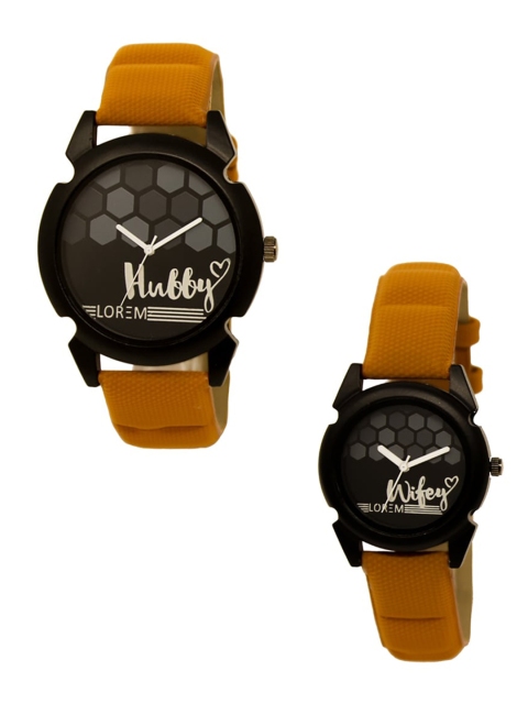 

FERRIZZO Unisex Set of 2 Black Dial & Orange Straps Analogue Watch LR32-LR235