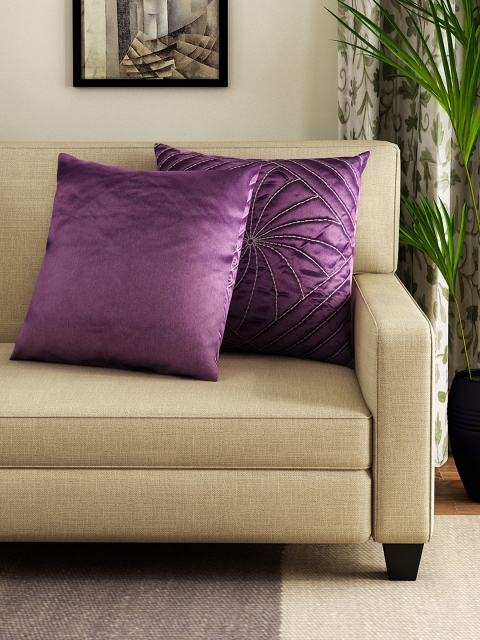 

HOUZZCODE Purple Set of 2 Embroidered 16'' x 16'' Square Cushion Covers