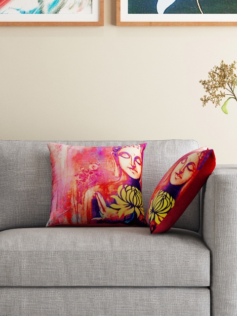 

HOUZZCODE Multicoloured Set of 2 16" x 16" Square Printed Cushion Covers, Multi