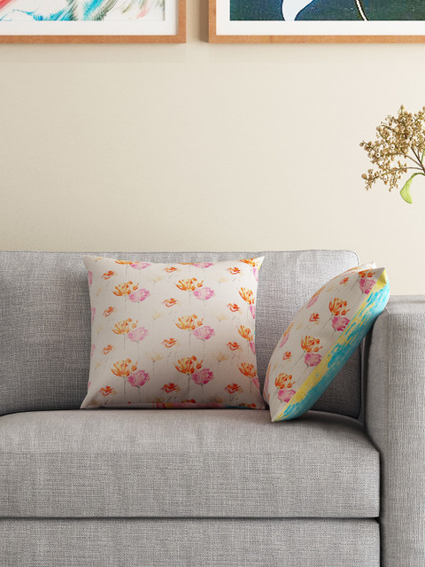 

HOUZZCODE Off-White Set of 2 Printed 16" x 16" Square Cushion Covers