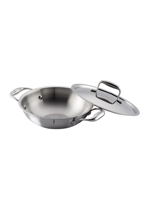 

Vinod Stainless Steel Silver-Toned Deep Kadhai With Lid