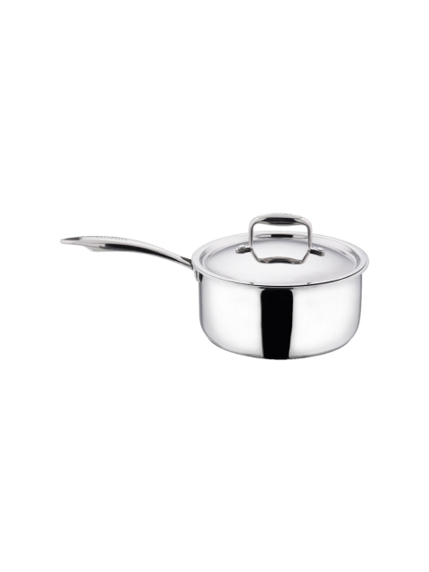 

Vinod Silver-Toned Solid Stainless Steel Sauce Pan With Lid 2.25 Ltr
