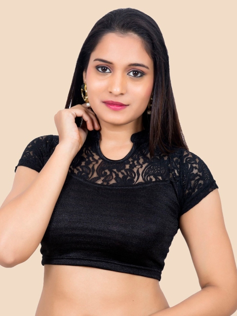 

neckbook Women Black Solid Lace Readymade Saree Blouse