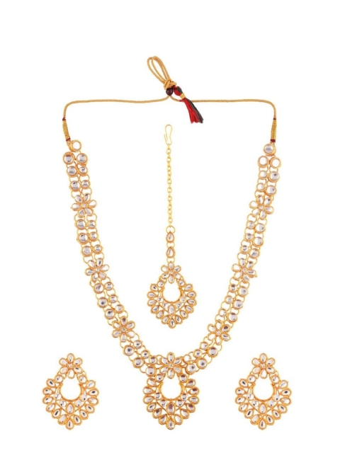 

Efulgenz Gold-Plated White Kundan Studded Jewellery Set