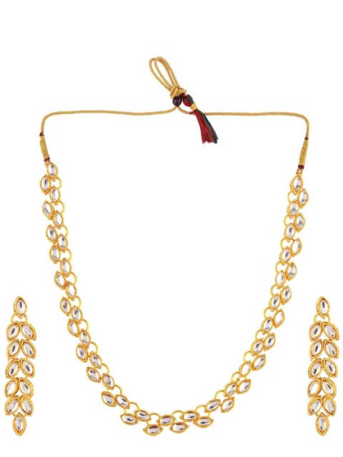 

Efulgenz Women Gold-Plated White Kundan Stone Studded Traditional Jewellery Set