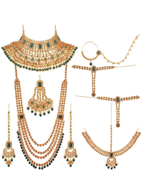 

Efulgenz Gold-Plated Green Kundan Studded Jewellery Set