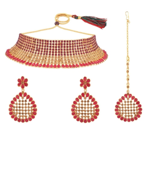 

Efulgenz Gold-Plated Red Crystal Studded Traditional Jewellery Set