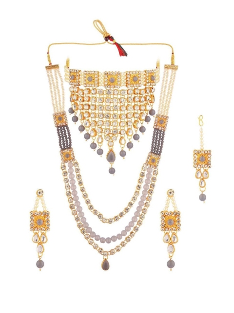 

Efulgenz Gold-Plated Grey Kundan-Studded Bridal Jewellery Set