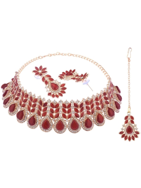 

Efulgenz Gold-Plated Red & White Crystal Studded Jewellery Set